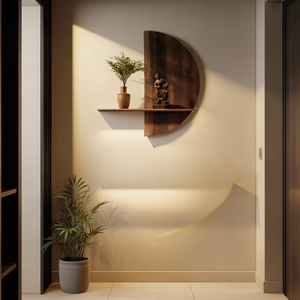 Half-Moon Solid Wood Wall Shelf with Sculptural Back Panel