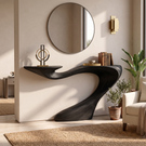 Solid Wood Console Table with Sculptural Sweeping Curve Base for Entryway Decor