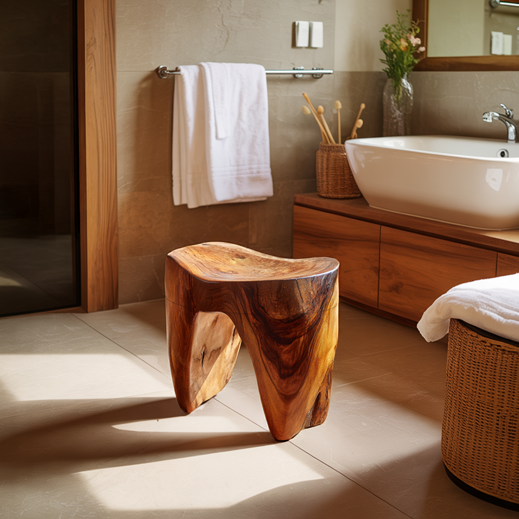 Monolithic Solid Wood Accent Stool for Modern Bath