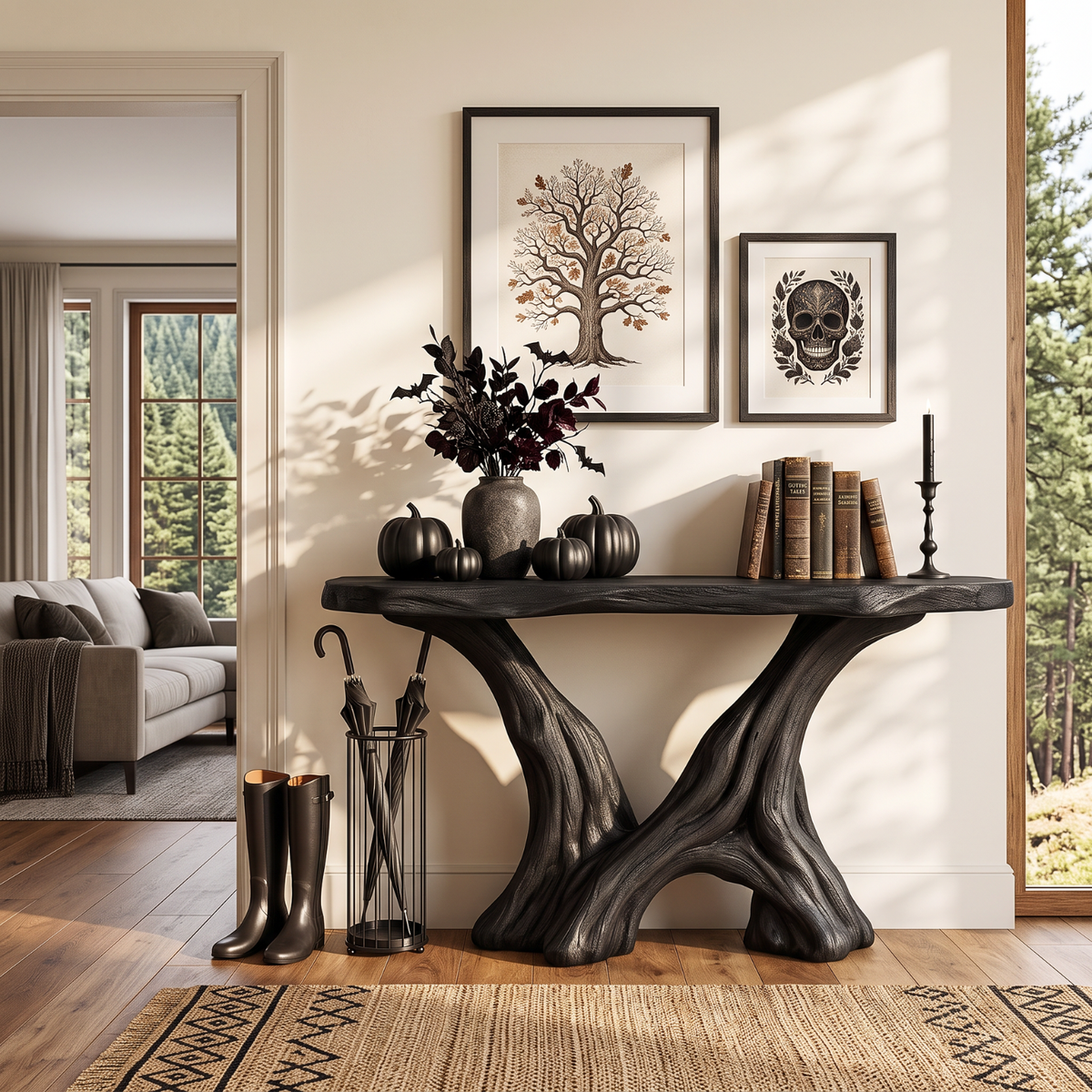 Organic Solid Wood Console Table with Sculptural Root Base