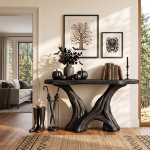Organic Solid Wood Console Table with Sculptural Root Base