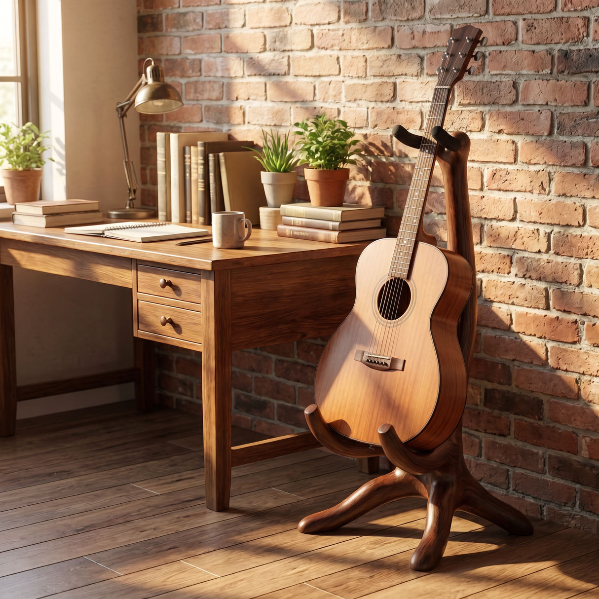 Sculptural Guitar Holder Handmade Wooden Instrument Stand