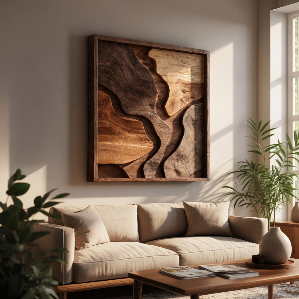 Organic Solid Wood Wall Sculpture Panel for Modern Interiors