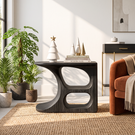 Sculptural Solid Wood Side Table with Open Storage Compartments
