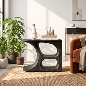 Sculptural Solid Wood Side Table with Open Storage Compartments