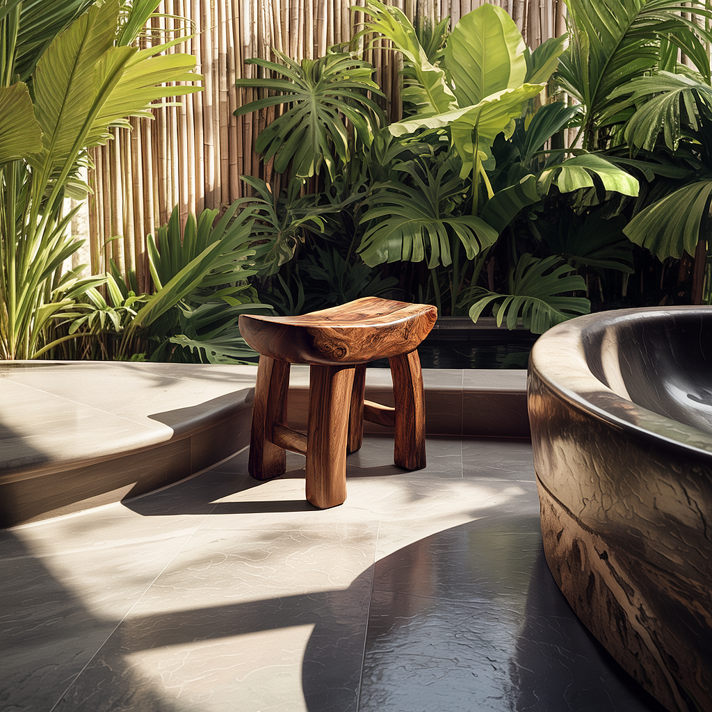 Hand-Carved Solid Wood Stool for Organic Modern Spaces
