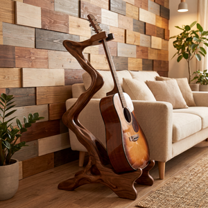 Organic Sculptural Guitar Stand Handcrafted Wooden Acoustic Holder