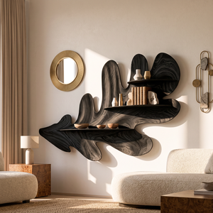 Organic Leaf Solid Wood Wall Shelf with Sculptural Floating Display Shelves