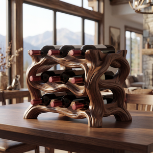 Organic Wave Solid Wood Wine Rack Sculptural Multi Tier Bottle Holder for Dining Table Display