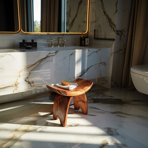 Organic Sculpted Wood Bath Stool for Spa Interiors