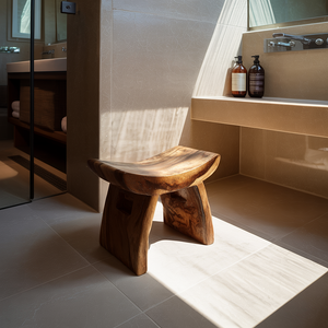 Curved Solid Wood Bath Bench in Organic Modern Style