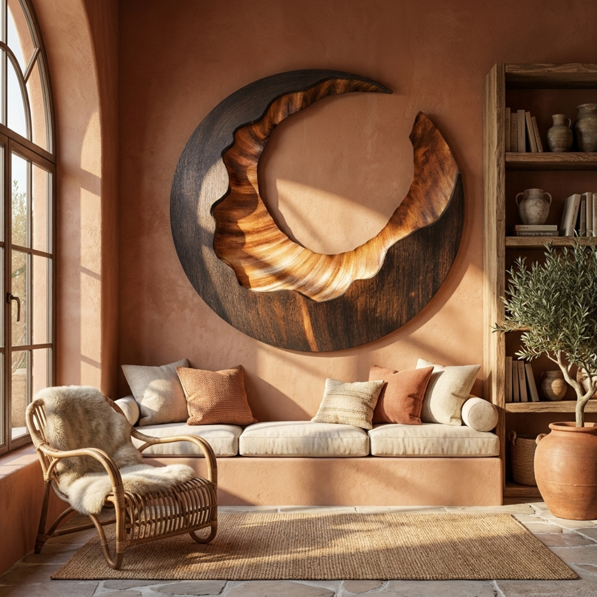 Solid Wood Open Ring Wall Sculpture with Organic Carved Edge