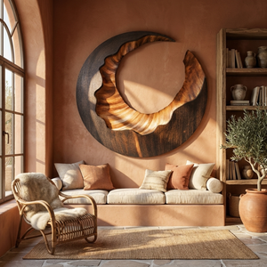 Solid Wood Open Ring Wall Sculpture with Organic Carved Edge