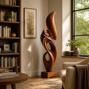 Handcrafted Solid Wood Rising Flame Sculpture with Open Ribbon Form