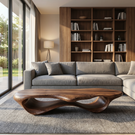Handcrafted Organic Solid Wood Coffee Table with Continuous Hollow Wave Base