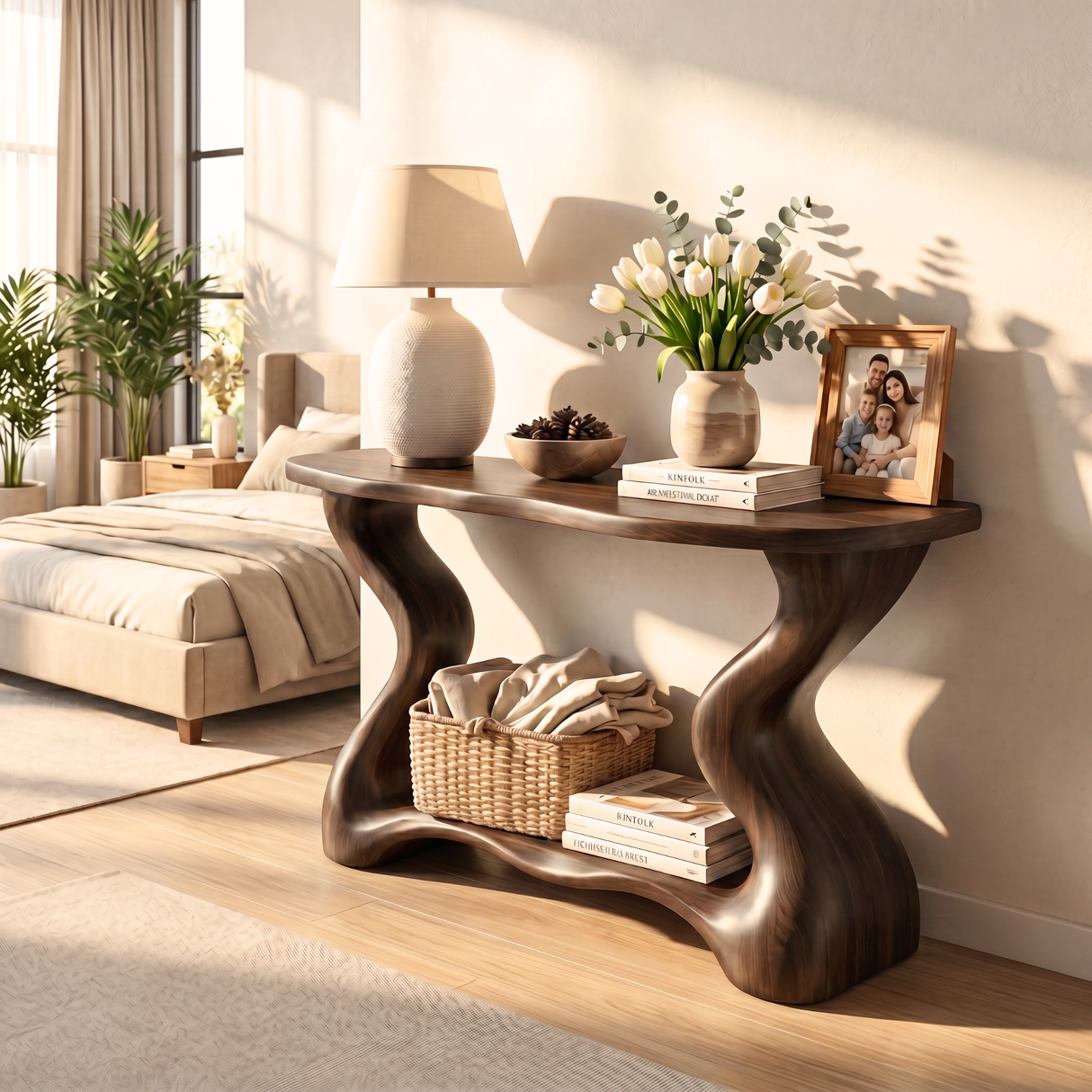 Handmade Wooden Console Table Organic Sculptural Entryway Shelf