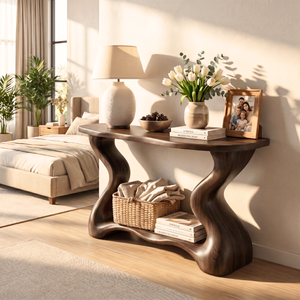 Handmade Wooden Console Table Organic Sculptural Entryway Shelf