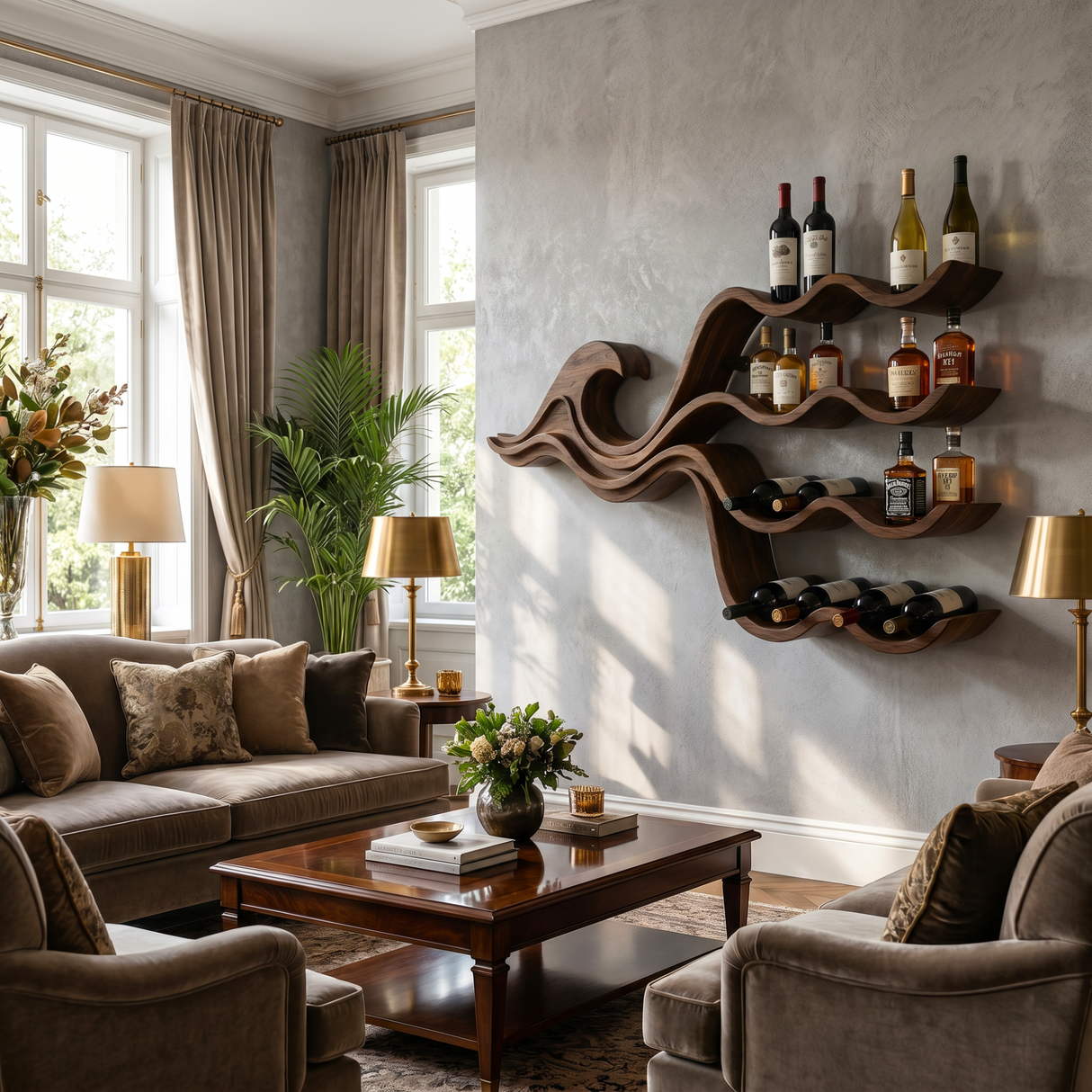 Wave Inspired Solid Wood Wine Rack Wall Shelf