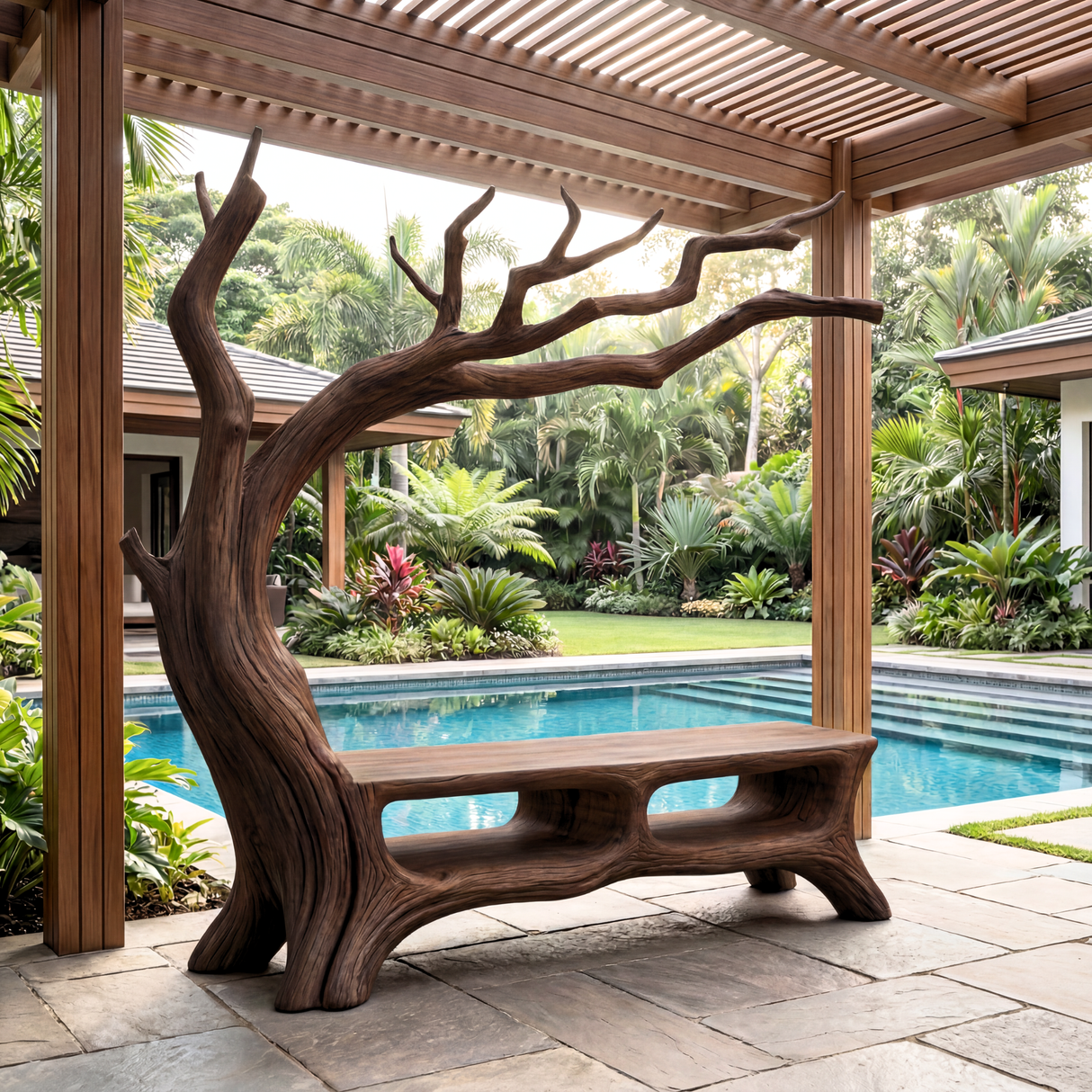 Handmade Sculptural Tree Wooden Bench