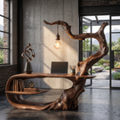 Artistic Tree Root Wood Desk Handmade Sculptural Workspace Furniture
