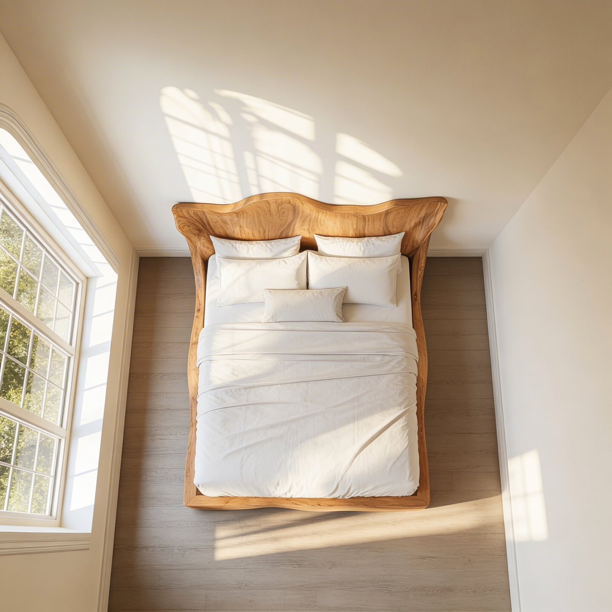 Sculptural Wood Bed with Flowing Organic Silhouette for Modern Interiors