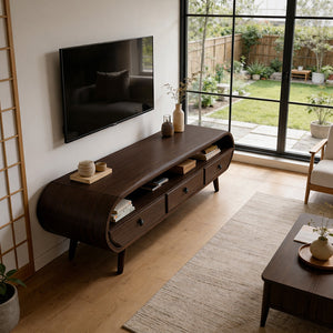 Organic Modern Curved Solid Wood TV Stand Handcrafted Natural Wood Media Console with Drawers