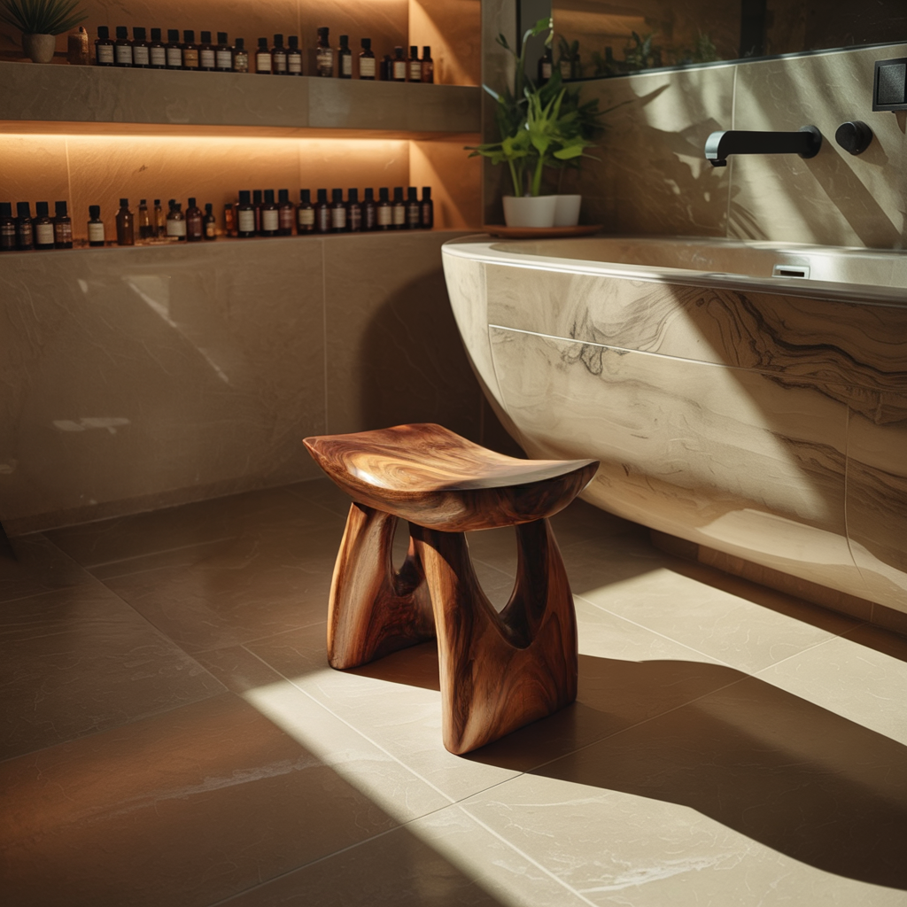 Sculptural Solid Wood Stool with Organic Modern Form