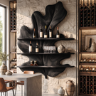 Tropical Leaf Solid Wood Wall Wine Holder with Three Display Shelves