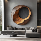 Textured Solid Wood Eclipse Wall Sculpture with Open Center and Natural Edge