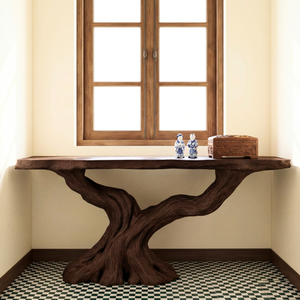 Sculptural Wood Console Table with Tree Form Base