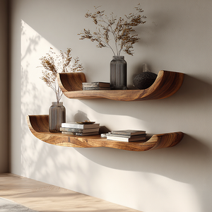 Curved Solid Wood Floating Wall Shelves Set