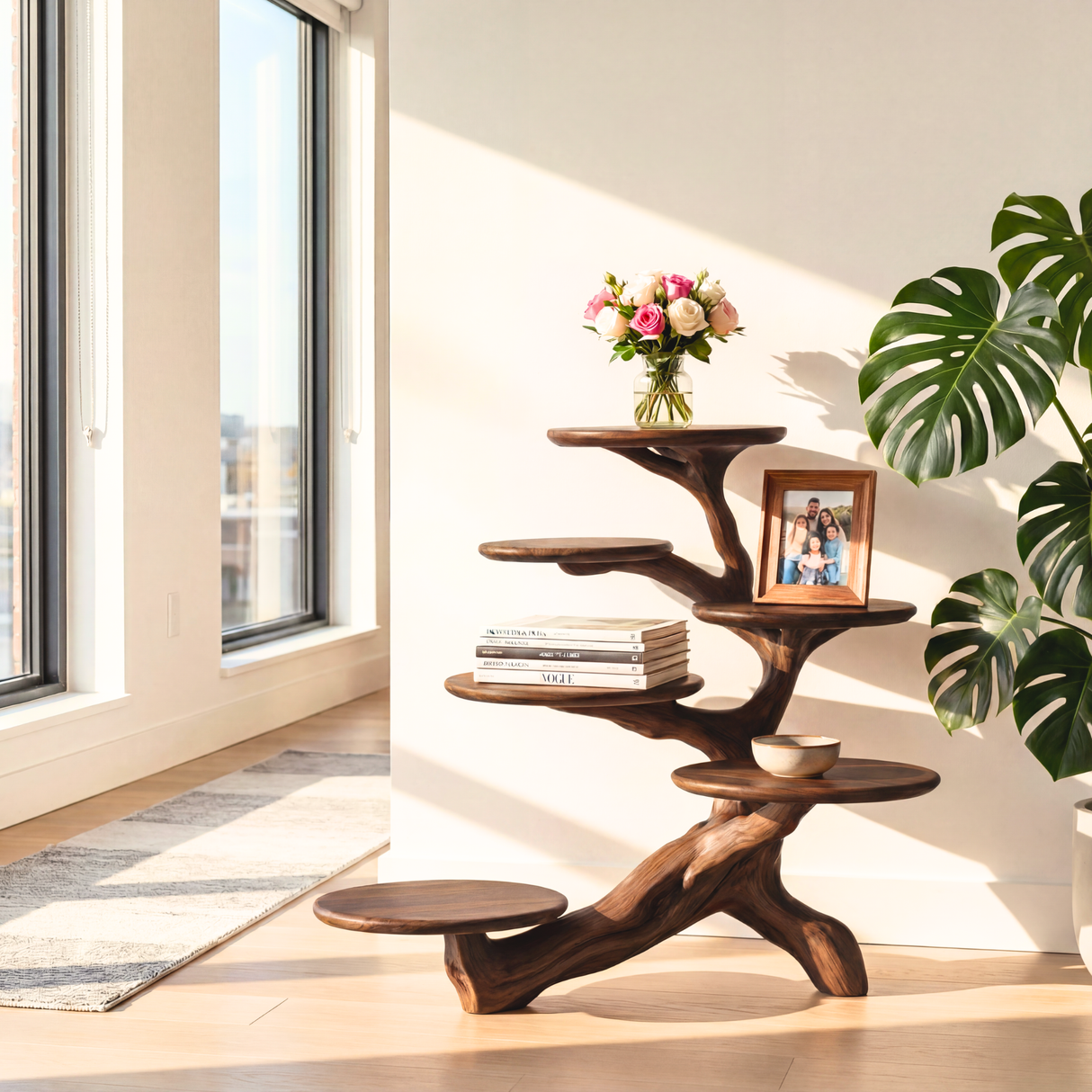 Tree Branch Display Shelf Handmade Wooden Tiered Accent Stand