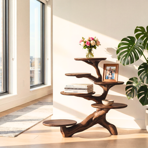 Tree Branch Display Shelf Handmade Wooden Tiered Accent Stand
