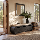 Curved Solid Wood Shoe Cabinet Bench with Three Hidden Storage Compartments
