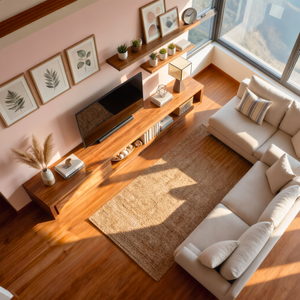 Solid Wood TV Cabinet with Open Shelf Storage for Modern Living Rooms