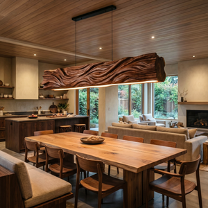 Handcrafted Organic Wood Pendant Light with Flowing Carved Texture