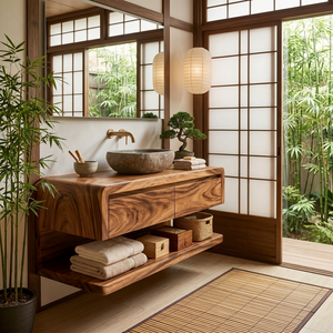 Floating Bathroom Vanity with Seamless Curved Frame
