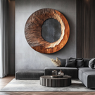 Handcrafted Solid Wood Ring Wall Art with Radial Carved Texture and Dark Inner Opening