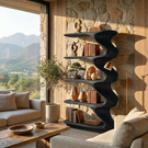 Solid Wood Sculptural Display Shelf with Flowing Curves for Organic Modern Interiors