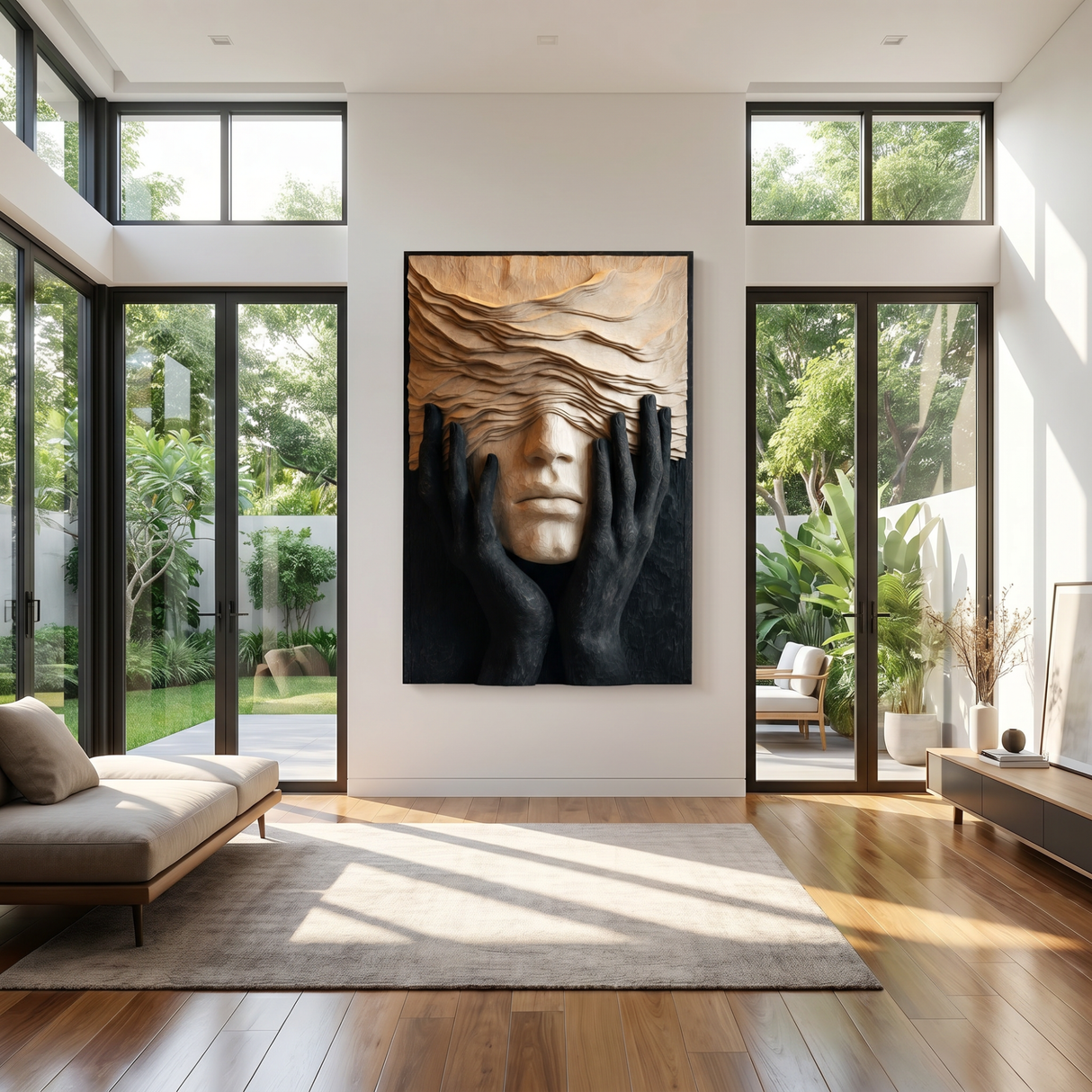 Organic Wood Wall Sculpture with Hidden Face