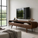 Mid-Century Solid Wood TV Console with Curved Frame