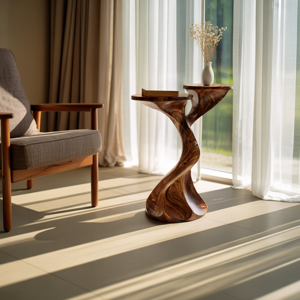 Sculptural Twisted Solid Wood End Table