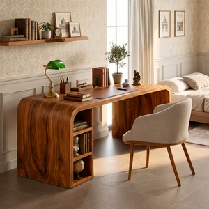 Minimalist Solid Wood Writing Desk with Rounded Modern Form