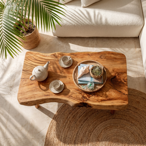 Solid Wood Coffee Table with Organic Live Edge Top