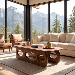 Sculptural Wood Coffee Table with Organic Cutout Base