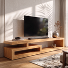 TV Console Solid Wood with Asymmetrical Open Shelf Frame for Living Room