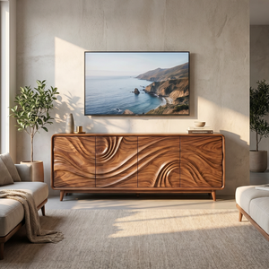 Solid Wood Four Door Media Sideboard with Sculpted Flow Front