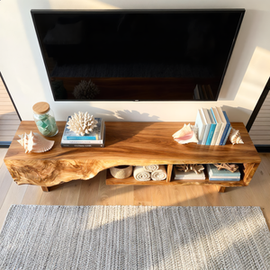 Solid Wood TV Cabinet with Organic Carved Front for Modern Living Room