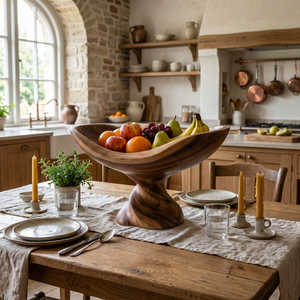 Solid Wood Floating Cradle Fruit Bowl with Twisted Sculptural Pedestal