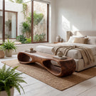 Sculptural Solid Wood Bench with Organic Hollow Design